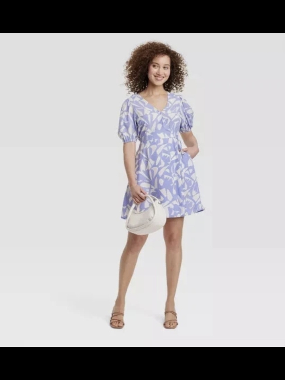 a new day Lavender Leaf Print Puff Sleeve Mini Dress
